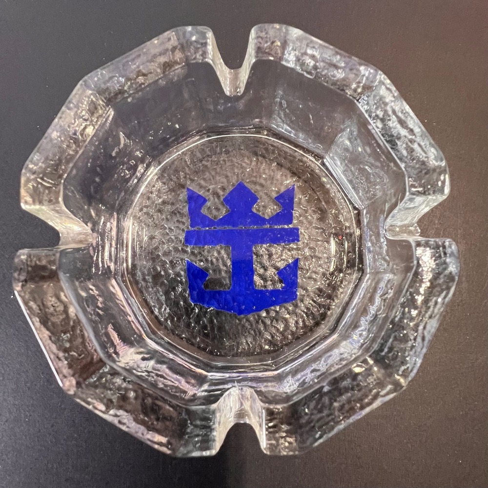 Royal Caribbean 4.5" Glass‎ Ashtray Unisex Clear Excellent Vintage Nautical Logo